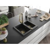 Mexen Carlos 1,5-fachiges Granit-Spülbecken mit Küchenarmatur Elia, schwarz - 6518-77-670101-50