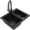 Mexen Carlos 1,5-Kammer-Graniteinbauspüle mit Küchenarmatur Elia, schwarz - 6518-77-670101-70-B