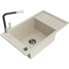 Mexen Elias Granitspüle 1-Becken mit Abtropffläche und Küchenarmatur Flora, beige - 6511-69-670401-07-B