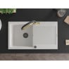 Mexen Leo 1-Becken Granitspüle mit Abtropffläche und Küchenarmatur Duo, weiß - 6501-20-671701-57-B