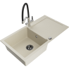 Mexen Leo Granitspüle 1-beckig mit Abtropffläche und Küchenarmatur Duo, beige - 6501-69-671701-07-B