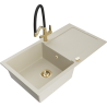 Mexen Leo Granitspüle 1-Becken mit Abtropffläche und Küchenarmatur Duo, beige - 6501-69-671701-57-G