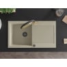 Mexen Leo Granitspüle 1-Schüssel mit Abtropffläche und Duo-Küchenarmatur, beige - 6501-69-671701-57-B