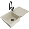 Mexen Leo Granitspüle 1-becken mit Abtropffläche und Küchenarmatur Duo, beige - 6501-69-671701-70-B