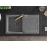 Mexen Leo Granitspüle 1-Becken mit Abtropffläche und Duo Küchenarmatur, grau - 6501-71-671701-57-B