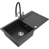 Mexen Leo Granit-Spüle 1-Becken mit Abtropffläche und Küchenarmatur Duo, schwarz/silber metallic - 6501-73-671701-07