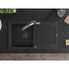 Mexen Leo Granitspüle 1-Becken mit Abtropffläche und Küchenarmatur Duo, schwarz/silber metallic - 6501-73-671701-07-B