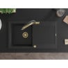 Mexen Leo Granitspüle 1-beckig mit Abtropffläche und Küchenarmatur Duo, schwarz/silbermetallic - 6501-73-671701-57-G