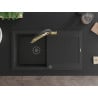 Mexen Leo Granitspüle 1-becken mit Abtropffläche und Küchenarmatur Duo, Schwarz/Silber Metallic - 6501-73-671701-57-B