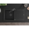 Mexen Leo Granitspüle 1-Becken mit Abtropffläche und Duo Küchenarmatur, Schwarz/Silber-Metallic - 6501-73-671701-70-B