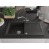 Mexen Leo Granitspüle 1-beckig mit Abtropffläche und Küchenarmatur Duo, schwarz/gold metallic - 6501-75-671701-07
