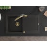 Mexen Leo Granitspüle 1-Becken mit Abtropffläche und Küchenarmatur Duo, schwarz/gold metallic - 6501-75-671701-57-G