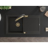 Mexen Leo Granitspüle 1-Becken mit Abtropffläche und Küchenarmatur Duo, schwarz/goldener Metallic - 6501-75-671701-57-G