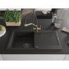 Mexen Leo 1-Komponenten Granitspüle mit Abtropffläche und Küchenarmatur Duo, schwarz/gold-mettalic - 6501-75-671701-57-B