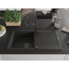 Mexen Leo Granit-Spülbecken 1-Becken mit Abtropffläche und Küchenarmatur Duo, schwarz/goldmetallik - 6501-75-671701-70-B
