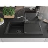 Mexen Leo Granitspüle 1-Becken mit Abtropffläche und Küchenarmatur Duo, schwarz - 6501-77-671701-07-B