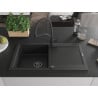 Mexen Leo Granitspüle 1-becken mit Abtropfbereich und Küchenarmatur Duo, schwarz - 6501-77-671701-70-B