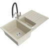 Mexen Matias Granitspüle 1,5-Kammern mit Abtropffläche und Küchenarmatur Duo, beige - 6502-69-671701-07