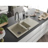 Mexen Matias granitspüle 1,5-becken mit abtropffläche und küchenarmatur Duo, beige - 6502-69-671701-07-B