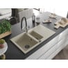 Mexen Matias Granitspüle 1,5-Kammer mit Abtropffläche und Küchenarmatur Duo, beige - 6502-69-671701-07-B