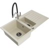 Mexen Matias granitspüle 1,5-becken mit abtropffläche und küchenarmatur Duo, beige - 6502-69-671701-07-B