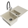 Mexen Matias Granitspüle 1,5-Kammer mit Abtropffläche und Küchenarmatur Duo, beige - 6502-69-671701-07-B