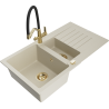 Mexen Matias Granitspüle 1,5-Becken mit Abtropffläche und Küchenarmatur Duo, beige - 6502-69-671701-57-G