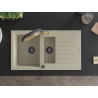 Mexen Matias Granitspüle 1,5 Becken mit Abtropffläche und Küchenarmatur Duo, beige - 6502-69-671701-57-B