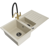 Mexen Matias 1,5-Kammer Granitspüle mit Abtropffläche und Küchenarmatur Duo, beige - 6502-69-671701-57-B