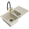 Mexen Matias Granitspüle 1,5 Becken mit Abtropffläche und Küchenarmatur Duo, beige - 6502-69-671701-57-B