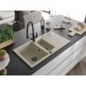 Mexen Matias Granitspüle 1,5-Becken mit Abtropffläche und Küchenarmatur Duo, beige - 6502-69-671701-70-B