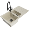 Mexen Matias Granitspüle 1,5-Becken mit Abtropffläche und Küchenarmatur Duo, beige - 6502-69-671701-70-B