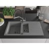 Mexen Matias Granitspüle 1,5-Becken mit Abtropffläche und Küchenarmatur Duo, grau - 6502-71-671701-07-B