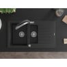 Mexen Matias Granit-Spüle 1,5-Becken mit Abtropffläche und Küchenarmatur Duo, Schwarz/Silber Metallic - 6502-73-671701-07