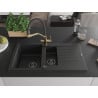 Mexen Matias Granitspüle 1,5-Kammer mit Abtropffläche und Küchenarmatur Duo, schwarz/silber - 6502-73-671701-57-B