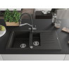 Mexen Matias Granitspüle 1,5-Becken mit Abtropffläche und Küchenarmatur Duo, schwarz/gold metallisch - 6502-75-671701-07