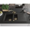 Mexen Matias Granitspüle 1,5-Komponenten mit Abtropffläche und Küchenarmatur Duo, schwarz/goldmetallic - 6502-75-671701-57-G