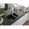 Mexen Matias Granitspüle 1,5-Komponenten mit Abtropffläche und Küchenarmatur Duo, schwarz/goldmetallic - 6502-75-671701-57-G
