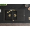 Mexen Matias Granitspüle 1,5-Komponenten mit Abtropffläche und Küchenarmatur Duo, schwarz/goldmetallic - 6502-75-671701-57-G