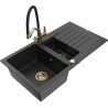 Mexen Matias Granitspüle 1,5-Komponenten mit Abtropffläche und Küchenarmatur Duo, schwarz/goldmetallic - 6502-75-671701-57-G