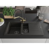 Mexen Matias Granit-Spülbecken 1,5-fach mit Abtropffläche und Küchenarmatur Duo, schwarz/gold metallic - 6502-75-671701-57-B