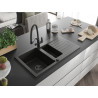 Mexen Matias Granitspüle 1,5-Becken mit Abtropffläche und Küchenarmatur Duo, Schwarz/Gold metallic - 6502-75-671701-70-B