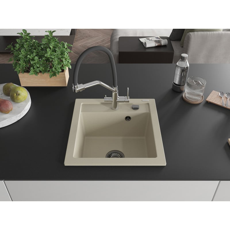 Mexen Vito Granitspüle 1-becken mit Küchenarmatur Duo, beige - 6503-69-671701-07-B