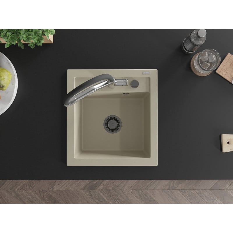 Mexen Vito Granitspüle 1-becken mit Küchenarmatur Duo, beige - 6503-69-671701-07-B