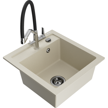 Mexen Vito Granitspüle 1-becken mit Küchenarmatur Duo, beige - 6503-69-671701-07-B