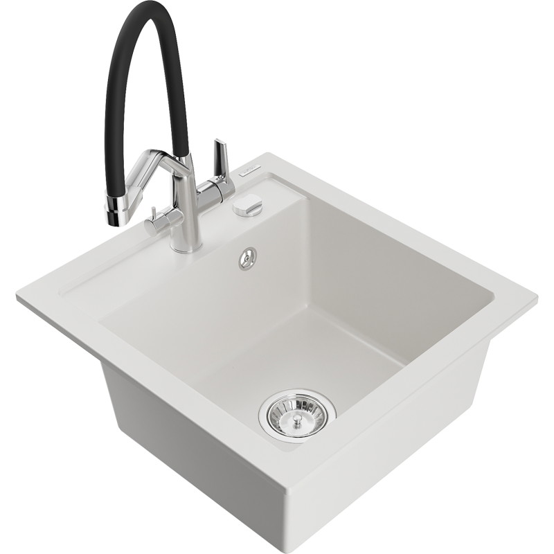 Mexen Vito 1-Kammer Granitspüle mit Duo Küchenarmatur, weiß - 6503-20-671701-07