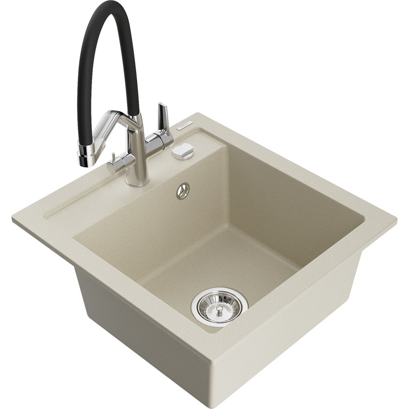Mexen Vito Granitspüle 1-Becken mit Küchenarmatur Duo, beige - 6503-69-671701-07