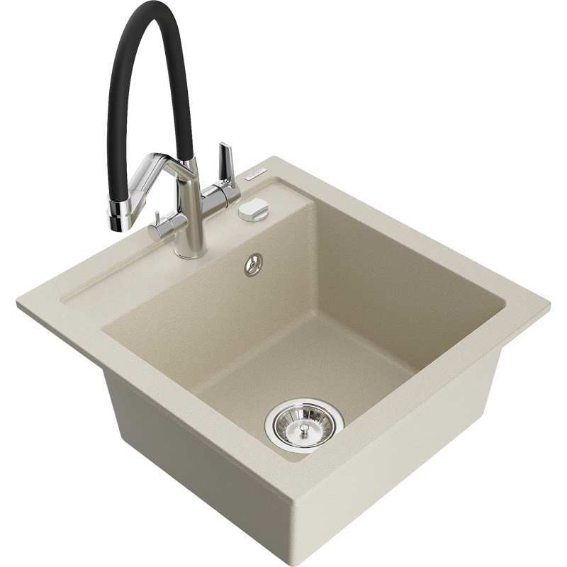 Mexen Vito Granitspüle 1-Kammer mit Duo Küchenarmatur, beige - 6503-69-671701-07