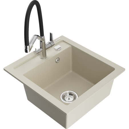Mexen Vito Granitspüle 1-Kammer mit Duo Küchenarmatur, beige - 6503-69-671701-07