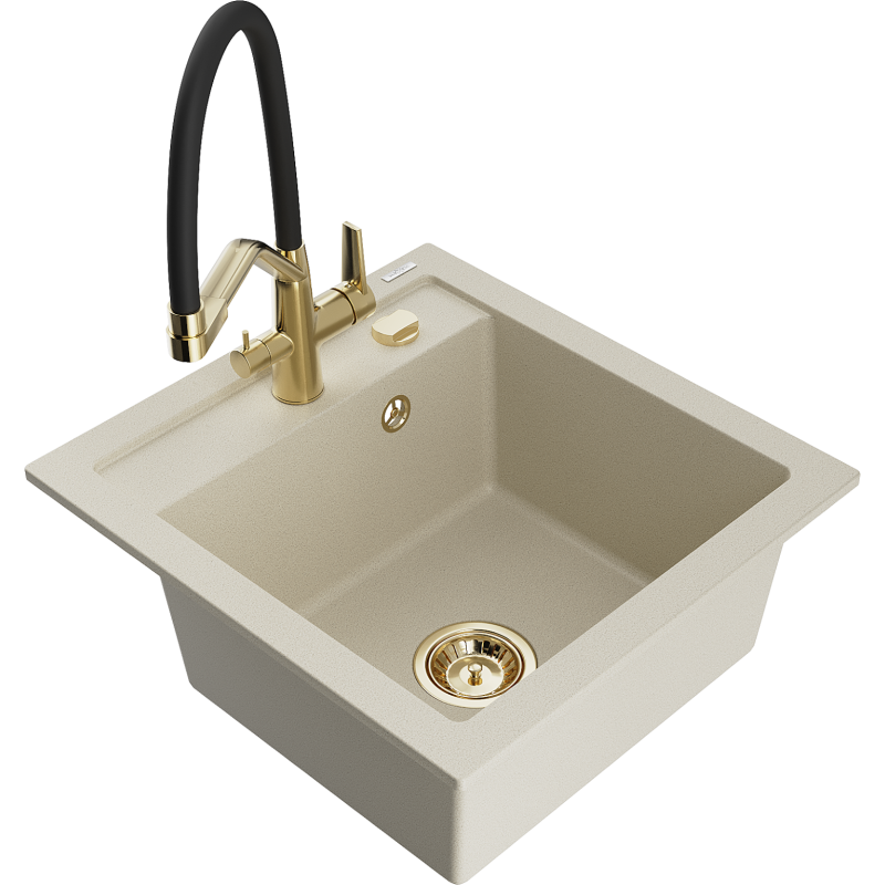 Mexen Vito 1-Becken-Granitspüle mit Mischbatterie Duo, Beige - 6503-69-671701-57-G